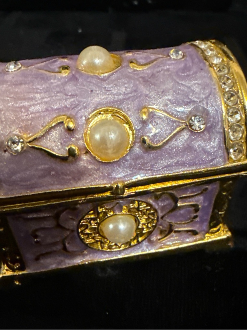 Lavender Enamel Jewelry Treasure Chest Organizer with Pearl Accents